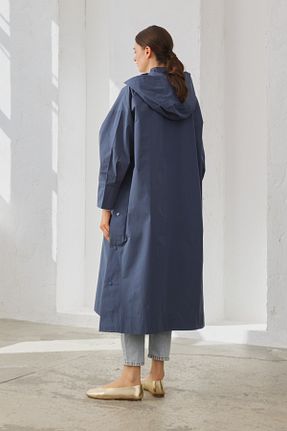 بارانی و بادگیر حجاب سرمه ای زنانه اورسایز QANU - کد 866315561