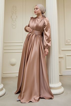 لباس مجلسی حجاب قهوه ای زنانه یقه دوچرخه InStyle - کد 905777766