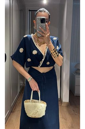 ست بالاتنه و پائین تنه آبی زنانه بافتنی AÈC PRIVÈ - کد 905790797