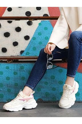 کفش اسنیکر بژ زنانه بند دار Jump - کد 905618248