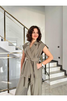 ست بالاتنه و پائین تنه خاکی زنانه اورسایز Butik - کد 917817036