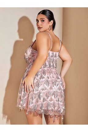 لباس شب سایز بزرگ صورتی زنانه طرح دار Viselya - کد 917789501