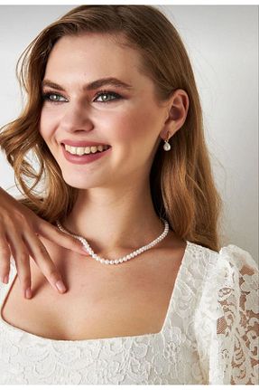 گردنبند مروارید سفید مروارید آب شیرین İD ACCESSORİES - کد 905960140
