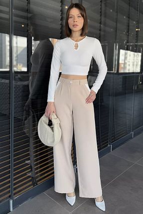 شلوار بژ زنانه پارچه GÜLSELİ - کد 906013821