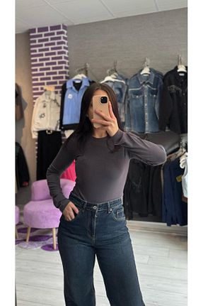 بادی طوسی زنانه یقه دوچرخه TRENDBUTİK - کد 906023140