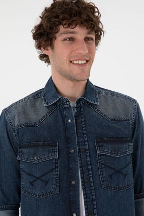 پیراهن آبی مردانه یقه پیراهنی U.S. Polo Assn. - کد 906085324