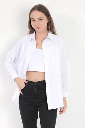 پیراهن سفید زنانه اورسایز İKLİM LİFE - کد 906097655