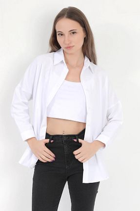 پیراهن سفید زنانه اورسایز İKLİM LİFE - کد 906097655