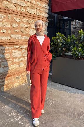 ست بالاتنه و پائین تنه حجاب نارنجی زنانه رگولار SİNDAL - کد 906118309