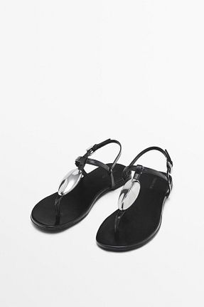 صندل مشکی زنانه پاشنه تخت Massimo Dutti - کد 906131657