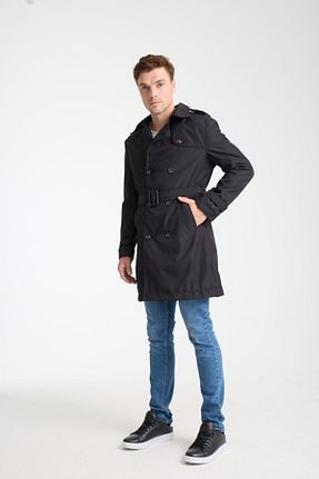 ترنچکت مشکی مردانه پلی استر İLKCET MODA - کد 861956301
