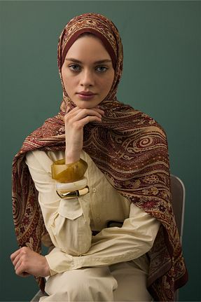 شال قهوه ای زنانه ابریشم Qef - کد 917839161