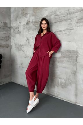 ست بالاتنه و پائین تنه زرشکی زنانه بافتنی Elif Özbey Butik - کد 917842714