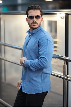 پیراهن آبی مردانه یقه ایستاده Valiberta - کد 906199473