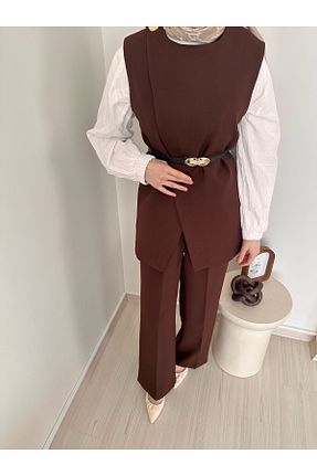 ست بالاتنه و پائین تنه قهوه ای زنانه بافتنی tumabutik - کد 906203957