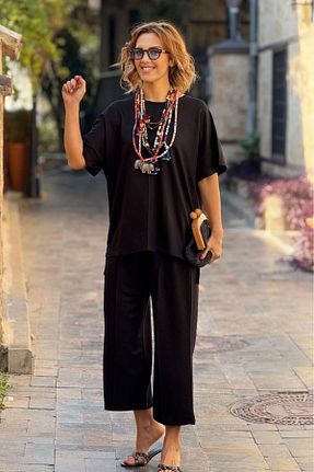 ست بالاتنه و پائین تنه مشکی زنانه بافتنی Nevin Kaya Moda - کد 906242500