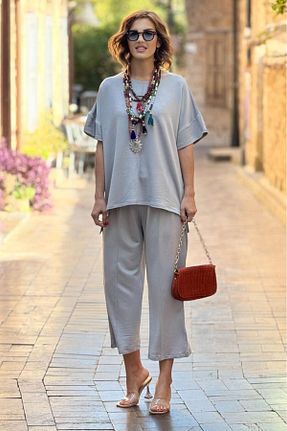 ست بالاتنه و پائین تنه طوسی زنانه بافتنی Nevin Kaya Moda - کد 906243259