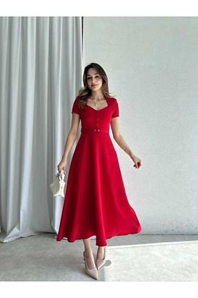 لباس مجلسی و فارغ التحصیلی قرمز زنانه کرپ MODA DURAĞI - کد 906312537