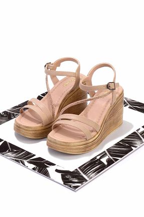 صندل بژ زنانه پاشنه ضخیم Bambi - کد 808443979