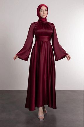 لباس مجلسی حجاب زرشکی زنانه یقه ایستاده Genel Markalar - کد 825932836