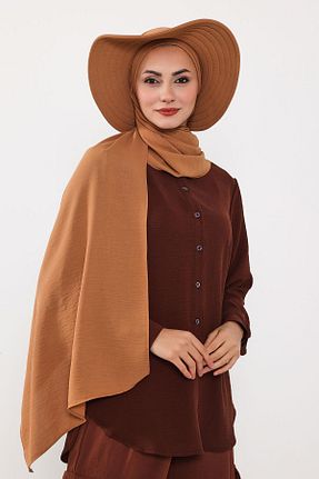 شال قهوه ای زنانه پلی استر Aisha