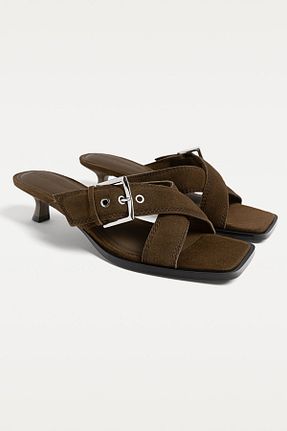 صندل قهوه ای زنانه پاشنه تخت Stradivarius - کد 906418062