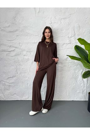 ست بالاتنه و پائین تنه قهوه ای زنانه بافتنی Elif Özbey Butik - کد 906433329
