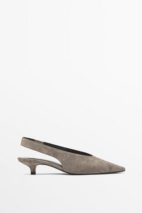 کفش پاشنه بلند کلاسیک طوسی زنانه چرم خالص Massimo Dutti - کد 906428142