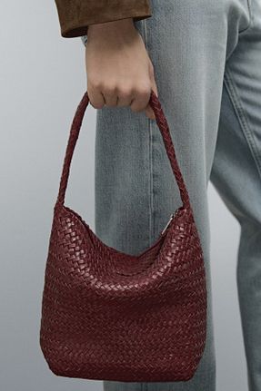 کیف دوشی زرشکی زنانه چرم خالص Massimo Dutti - کد 896544936