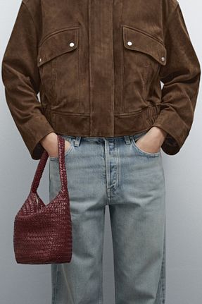 کیف دوشی زرشکی زنانه چرم خالص Massimo Dutti - کد 896544936