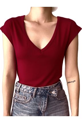 تیشرت زرشکی زنانه رگولار Drappe - کد 903764611