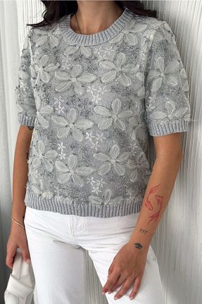 بلوز طوسی زنانه گلدار FEMELLE - کد 906551090