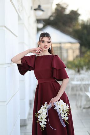 لباس مجلسی و فارغ التحصیلی زرشکی زنانه ساتن AYŞEYAMAÇLI - کد 906540753