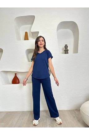 ست بالاتنه و پائین تنه سرمه ای زنانه بافتنی Devesta Moda - کد 917212914