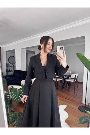کت بلیزر مشکی زنانه اورسایز TUBA İNAN - کد 917316527