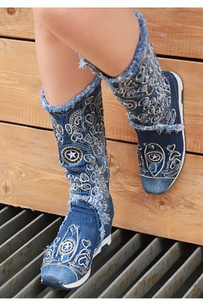 چکمه آبی زنانه پارچه ای Butik - کد 917330045