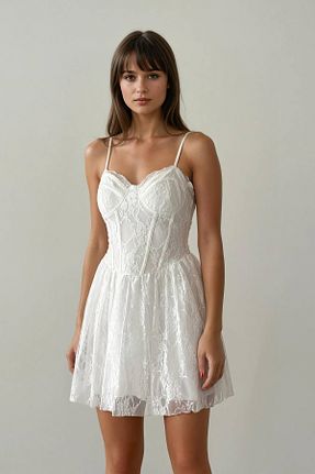 لباس مجلسی و فارغ التحصیلی سفید زنانه توری Pissos - کد 917354398