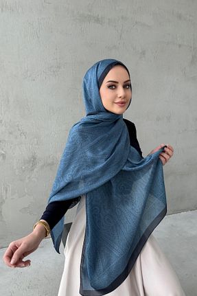 شال آبی زنانه ابریشم Byedauzunlar - کد 917367467