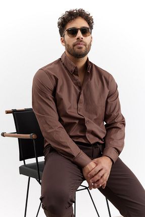 پیراهن قهوه ای مردانه رگولار NGR - کد 917385840