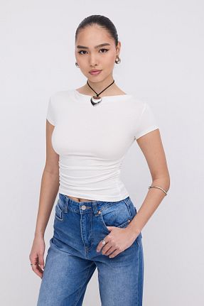 تیشرت سفید زنانه اسلیم فیت Addax - کد 917382587