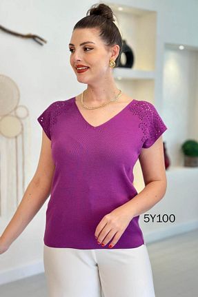 پلیور بنفش زنانه Ajurlu İnce Topuk - کد 917390885