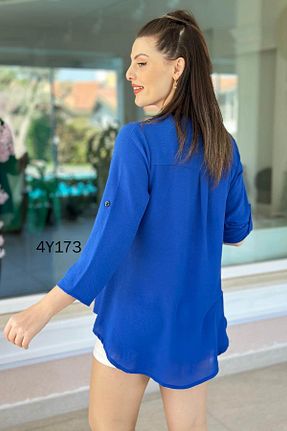 بلوز آبی زنانه ساده İnce Topuk - کد 917394640