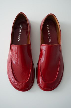 کفش لوفر قرمز زنانه چرم خالص selinshoes - کد 920536122