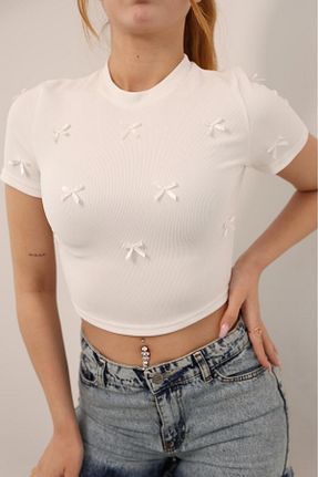 تیشرت سفید زنانه کراپ AYNACI COLLECTİON - کد 917430109