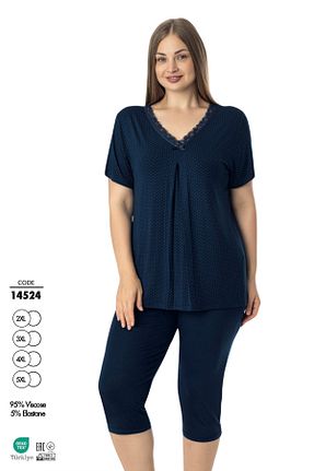 ست بالاتنه و پائین تنه سایز بزرگ سرمه ای زنانه بافت Cotpark - کد 920541351