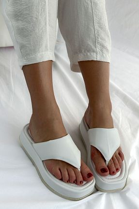 دمپائی سفید زنانه چرم مصنوعی Shoebutik - کد 917447944