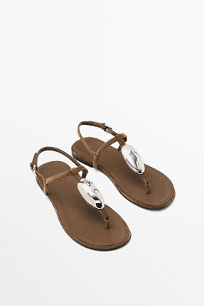 صندل قهوه ای زنانه پاشنه تخت Massimo Dutti - کد 917460026