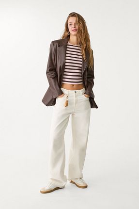 تیشرت قهوه ای زنانه اسلیم فیت Stradivarius - کد 917453462