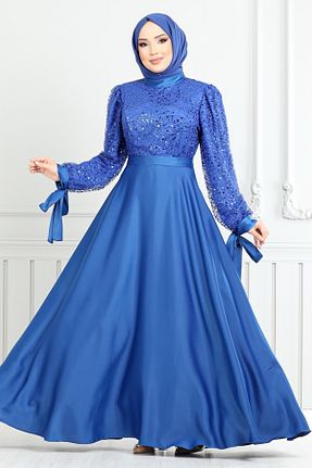 لباس مجلسی حجاب سرمه ای ساتن ModaMerve - کد 917463715