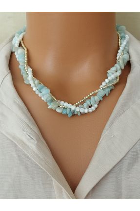 گردنبند جواهر آبی زنانه سنگ طبیعی LemaStone - کد 917574699